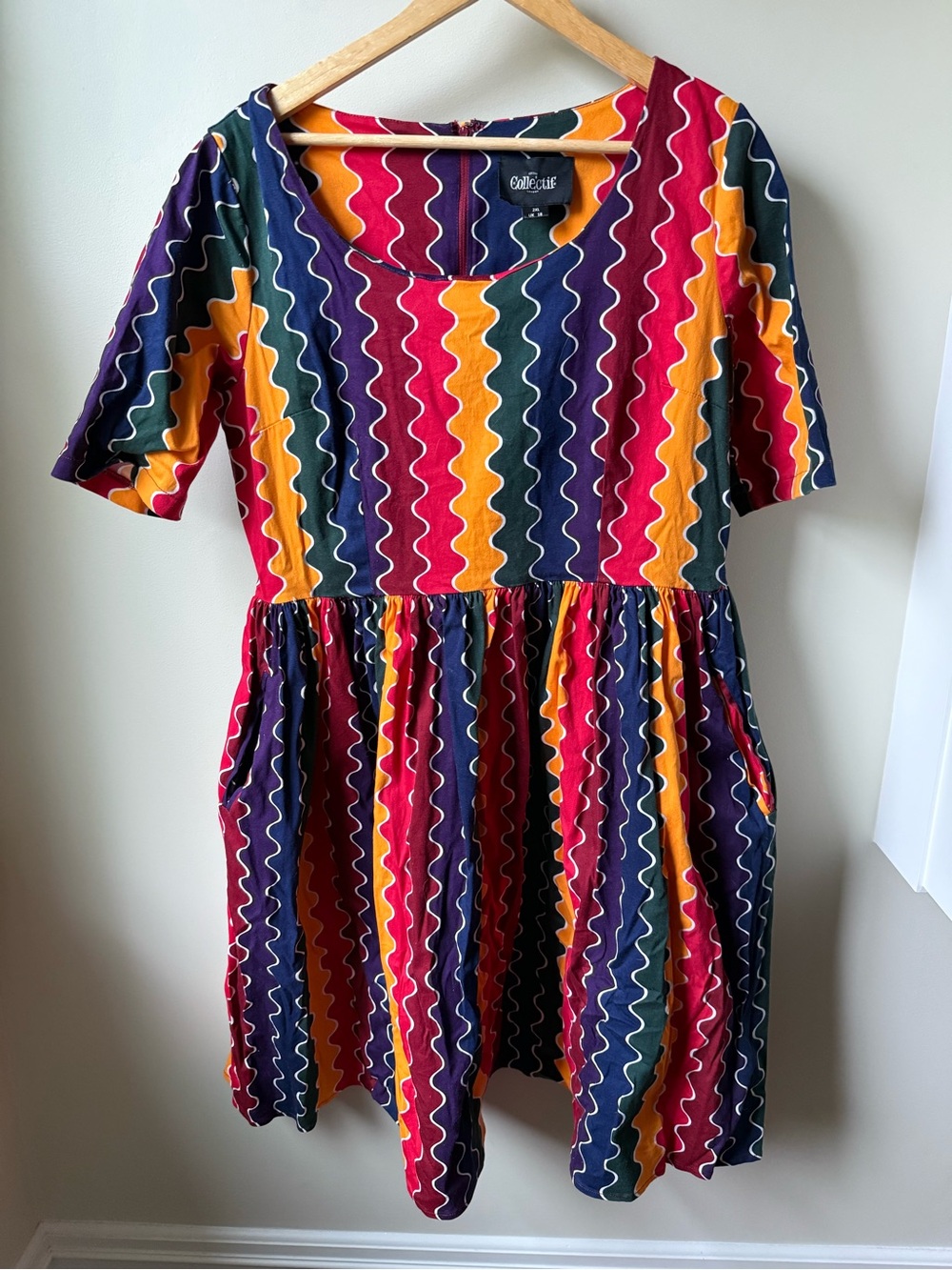 COLLECTIF Amber Lea Rainbow Wave Swing Dress Retro Fit Flare Rockabilly Twee 2XL